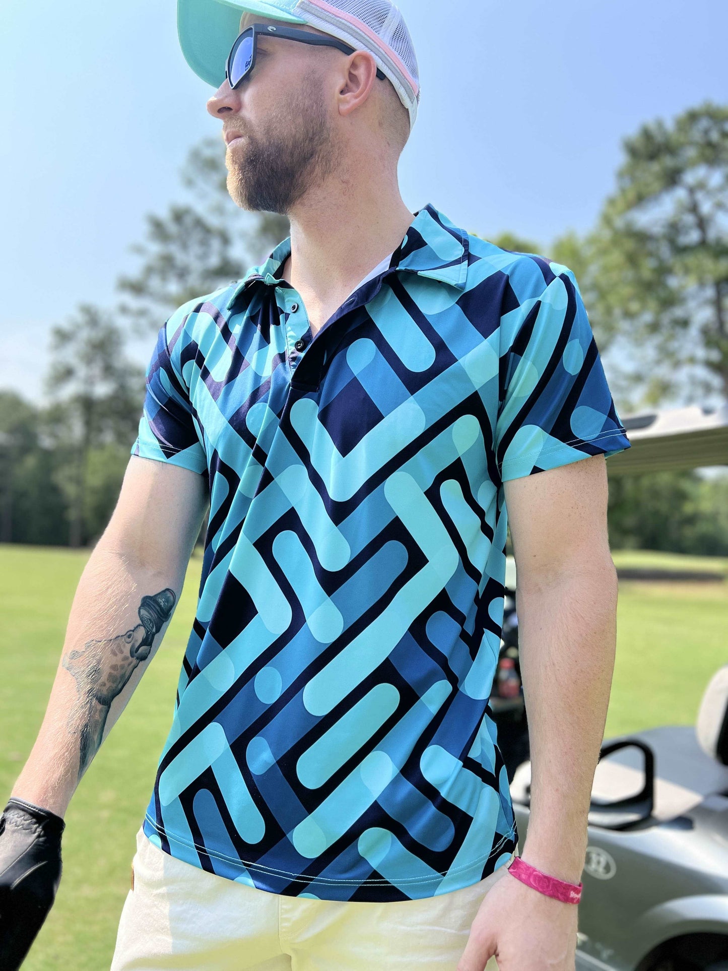 color shades of blue golf shirt. blue golf polo for men