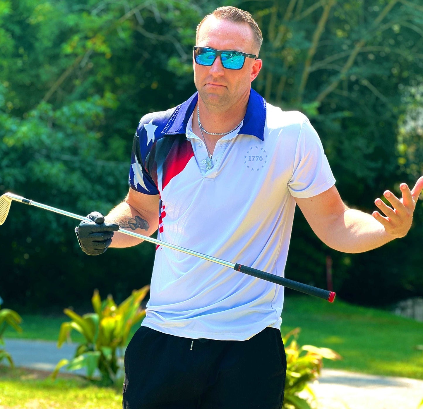 KEA Golf Men's Athletic Fit Golf Shirt "Carolina Liberty", American flag golf shirt size. patriotic golf polo