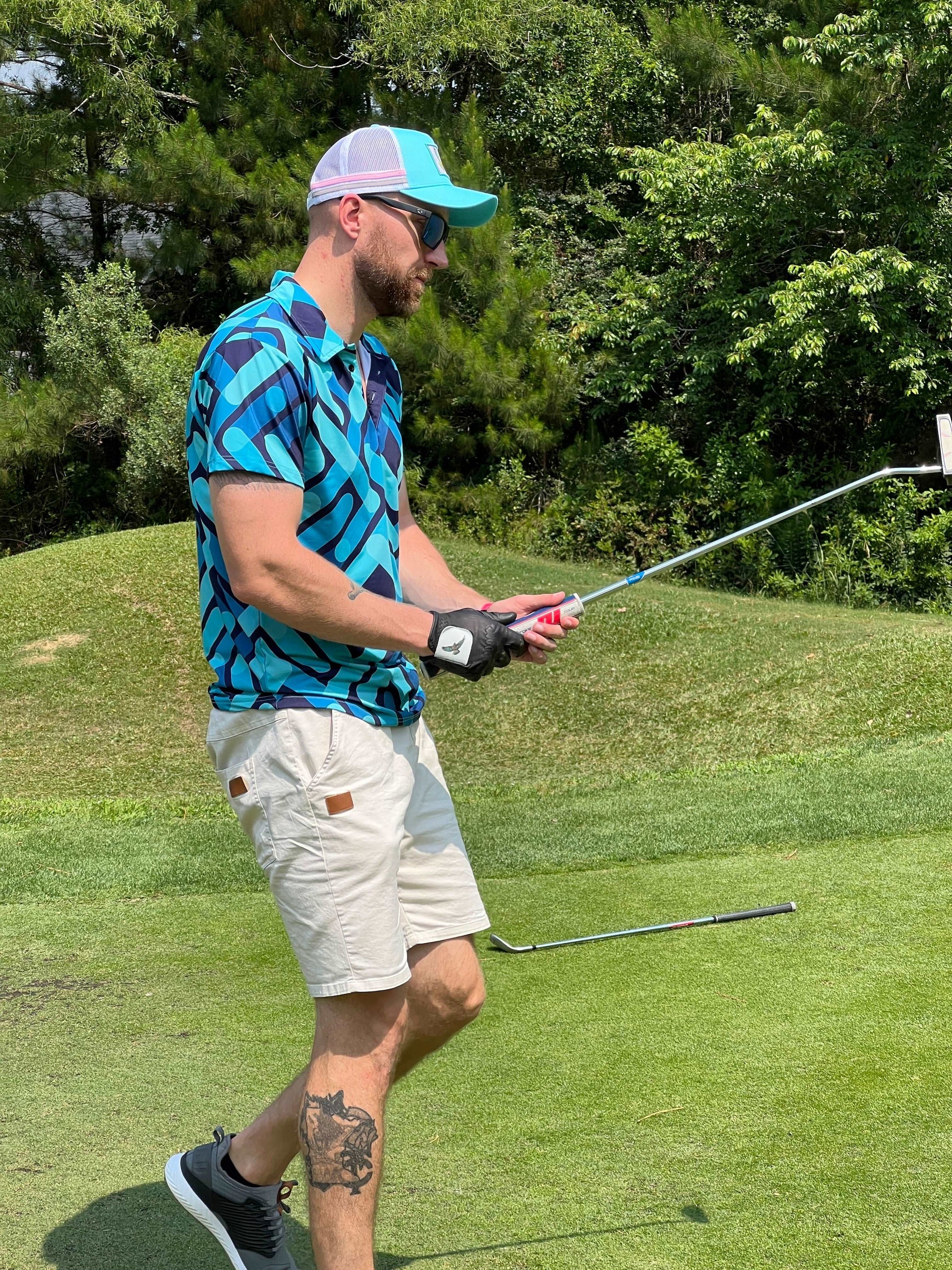 blue golf shirt "course craze" by kea golf. blue golf polo