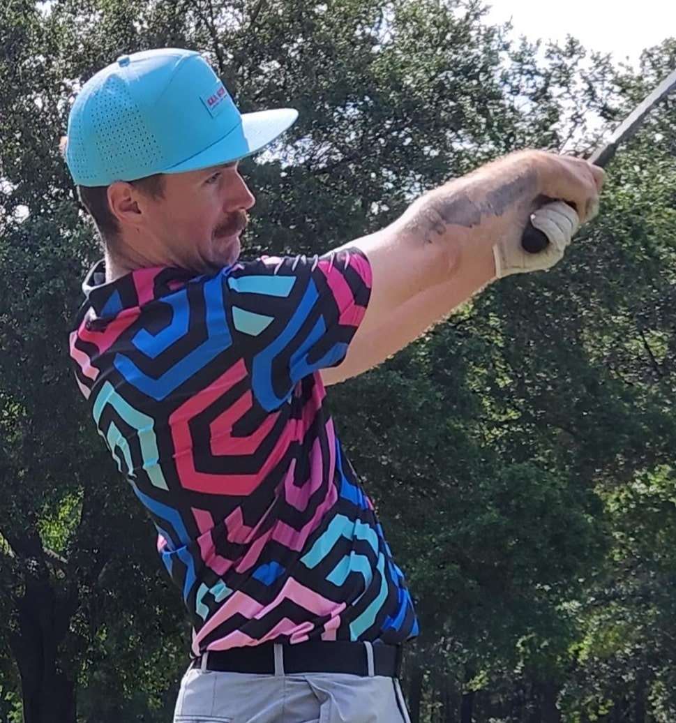 KEA Golf Men's Athletic Fit Golf Shirt "Hex Pro". pink golf polo. blue golf shirt. unique designed golf shirt. cheap golf shirt