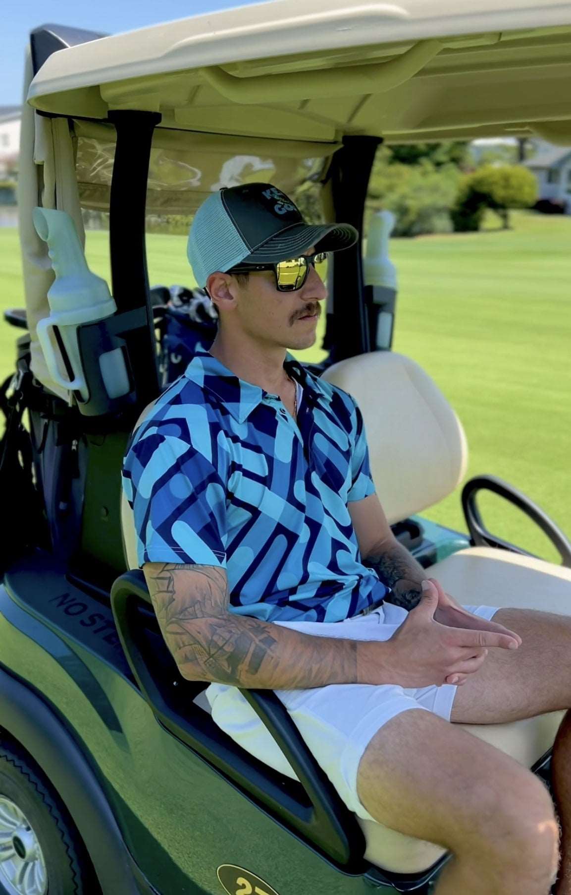 color shades of blue golf shirt. blue golf polo. blue pattern golf shirt