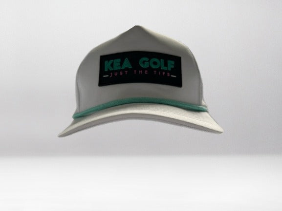 white golf hat with rope. white rope hat