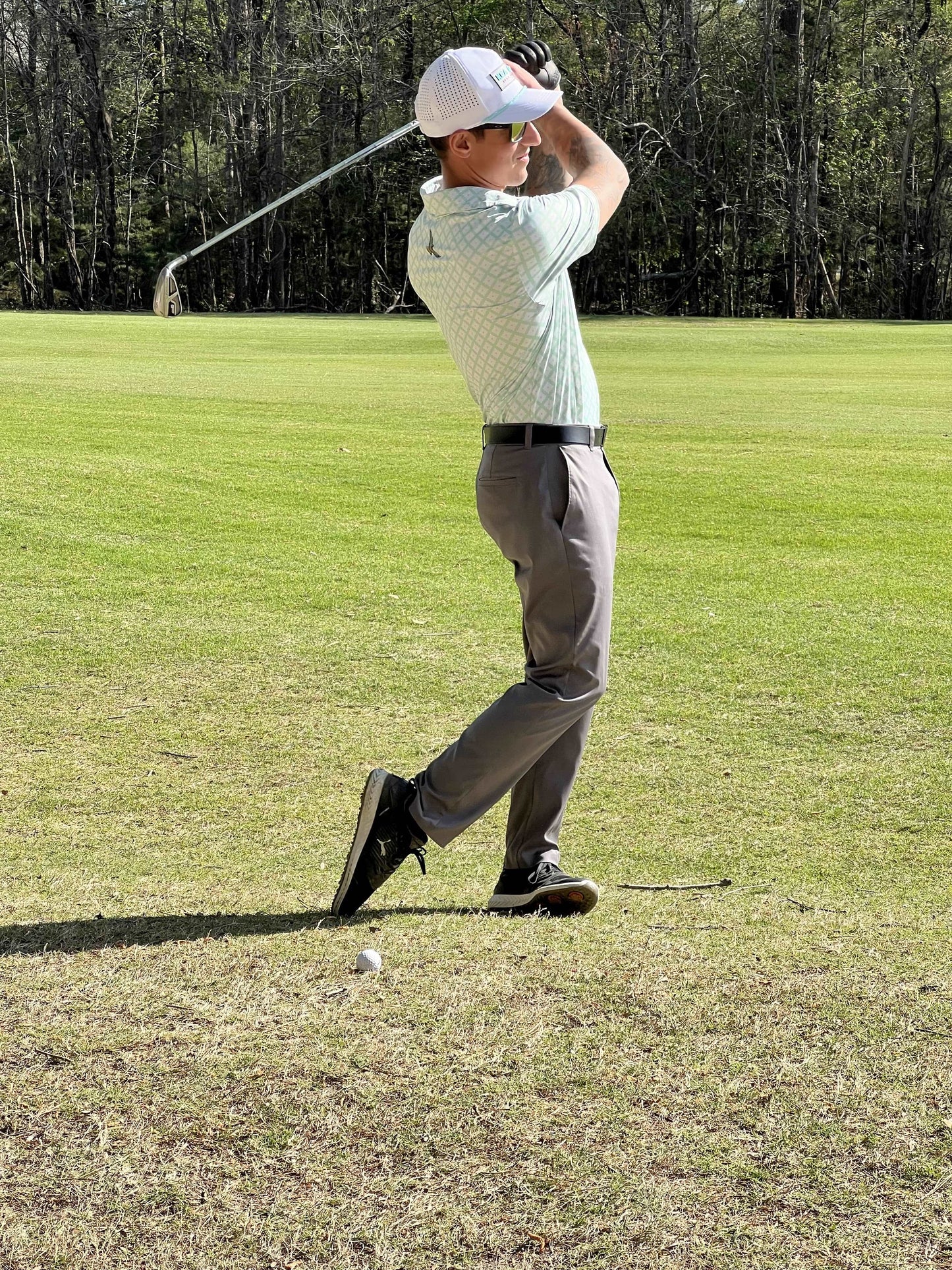 White and Seafoam Green golf shirt. green golf polo. white golf polo. cheap golf shirts.