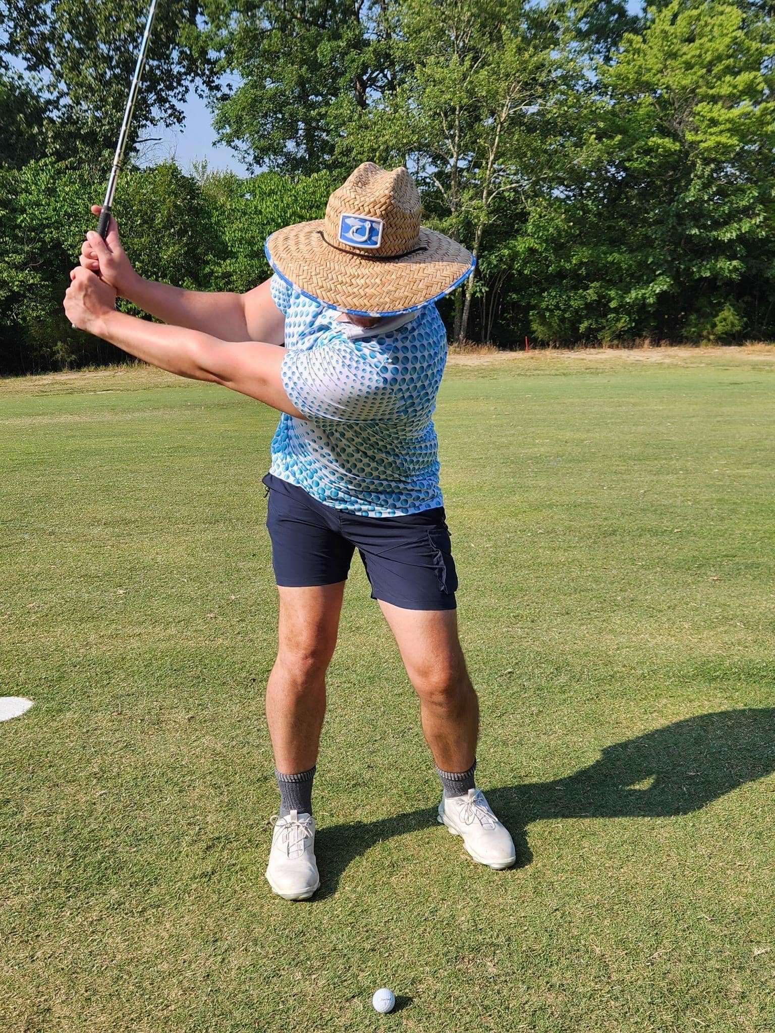 blue and white dotted golf shirt "spot-on birdie" by kea golf. white golf polo. blue polo. cheap golf shirts