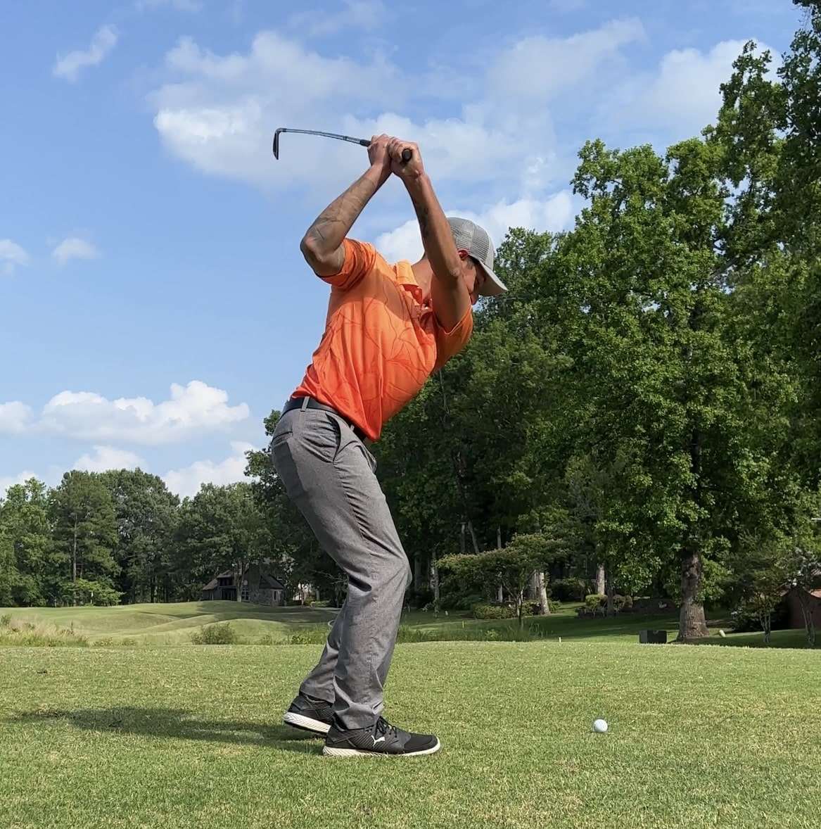 orange golf shirt for men, orange color fade, floral print golf polo