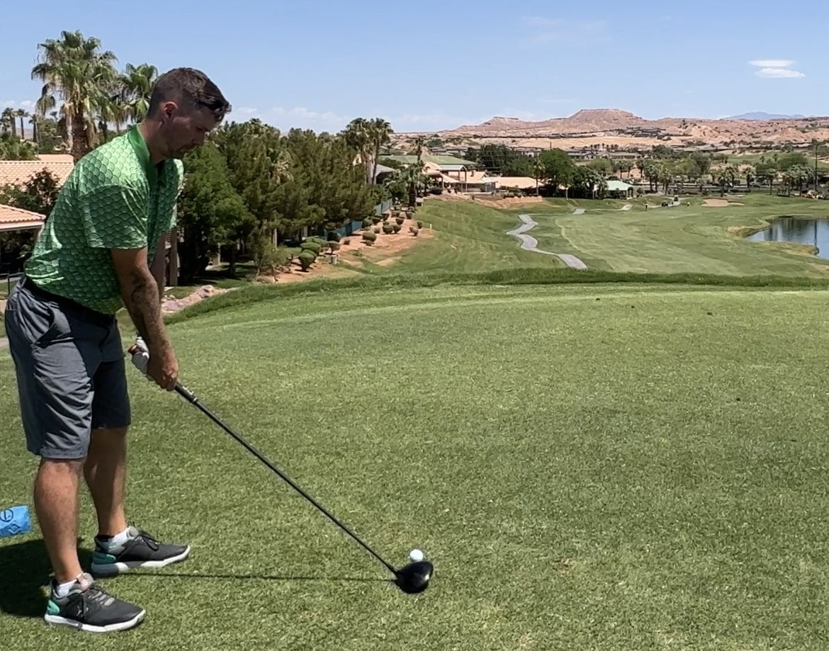 KEA Golf Shirt with desert golf background. Golf Shirt. Custom Golf shirts for golf tournaments. green golf shirt
