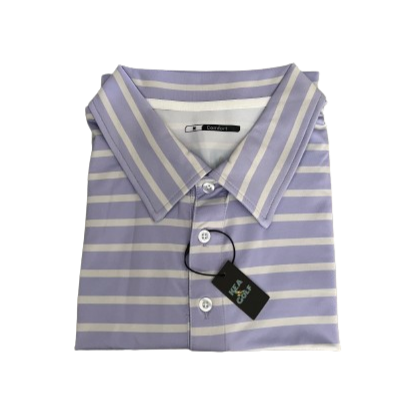 2024 KEA Golf “Spring Classic” grey and violet horizontal pattern Golf polo. purple golf shirt. violet golf polo. cheap golf shirts for men