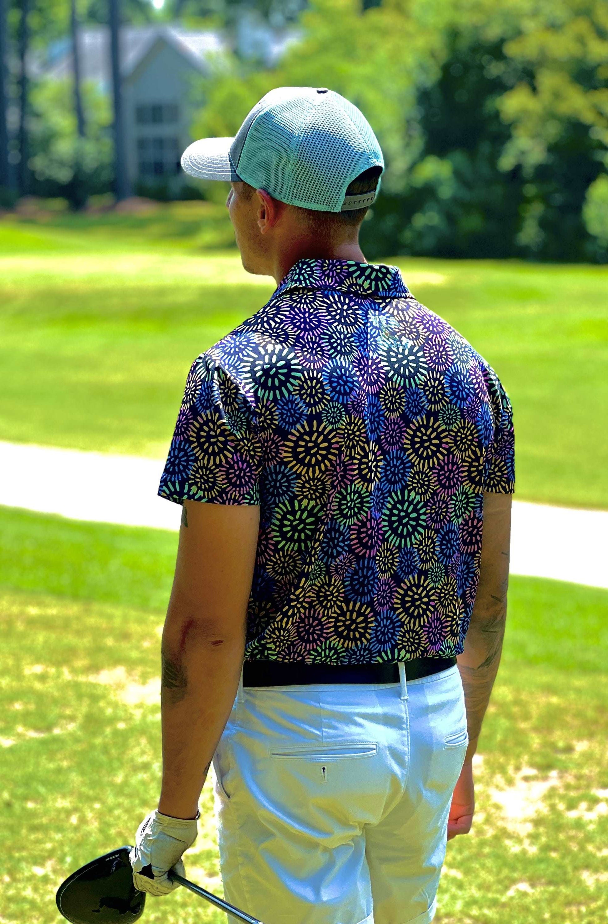 KEA Golf Men's Golf Hat "Blue Horizon" shown with Dandelion Drive golf shirt