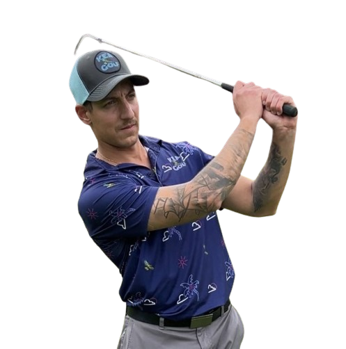 KEA Golf Men's Golf Shirt Brand. Golf Polo Shirt "KEA Paradise". Cool men's golf shirt. blue golf polo with pattern