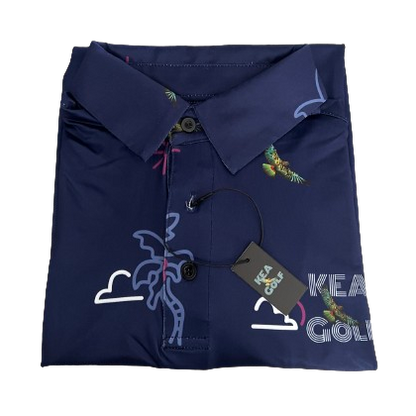 KEA Golf Men's Golf Shirt Brand. Golf Polo Shirt "KEA Paradise". Cool men's golf shirt. blue golf polo with pattern