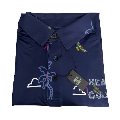 KEA Golf Men's Golf Shirt Brand. Golf Polo Shirt "KEA Paradise". Cool men's golf shirt. blue golf polo with pattern