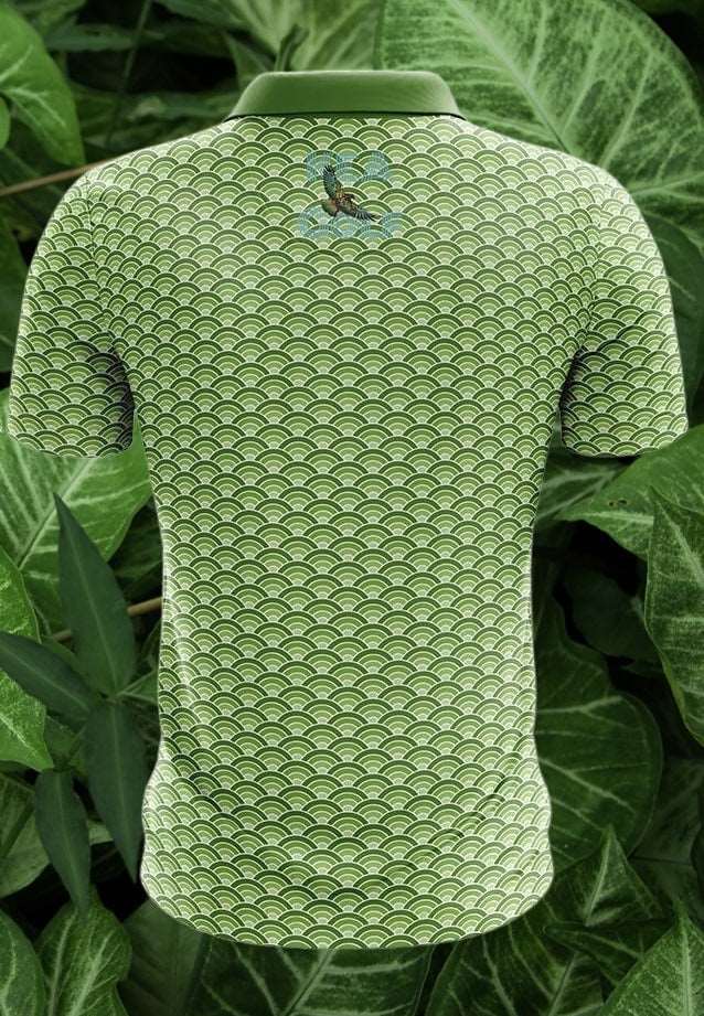 2024 KEA Golf “ScaleTech” green subtle scale pattern Golf polo (back). green golf shirt. cheap golf shirts. 
