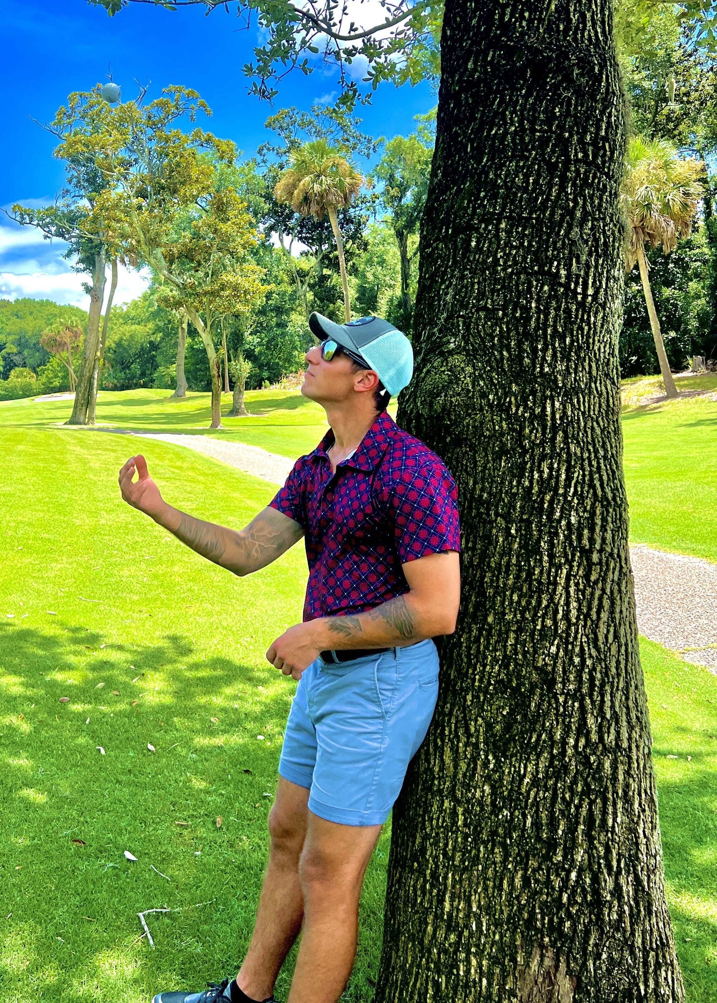 KEA Golf Men's Golf Shirt "Red, White, and Bunker". american golf shirt, patriotic golf shirt for men
