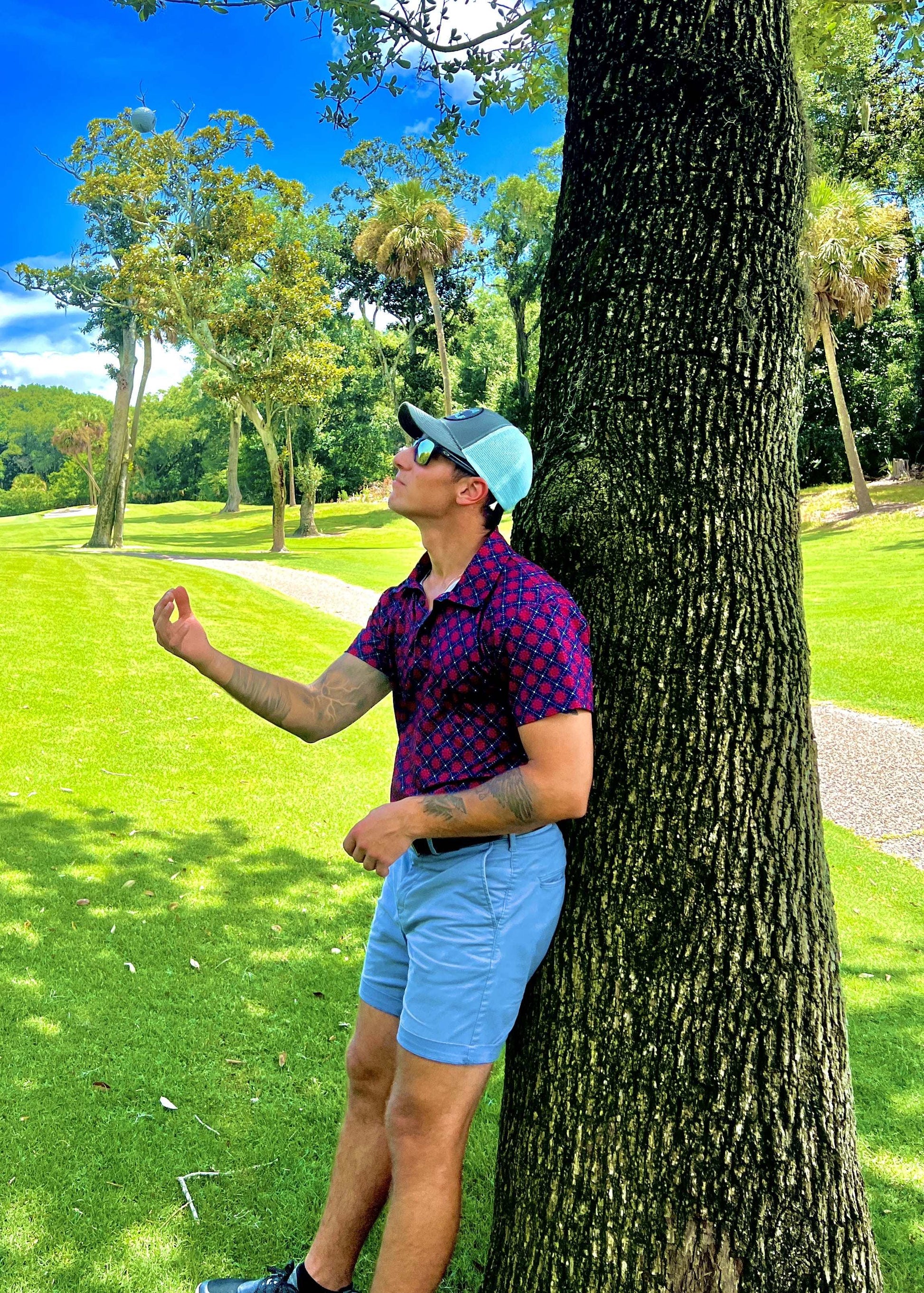 KEA Golf Men's Golf Shirt "Red, White, and Bunker". american golf shirt, patriotic golf shirt for men